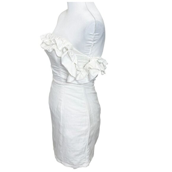 By The Way. New  Off Shoulder Linen Mini Dress Women’s XS Neutral Ruffle - Picture 4 of 10